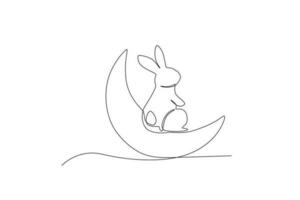 Back view of a bunny sitting on a crescent moon vector