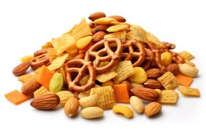 snack mix ratio white isolated background Food Photography AI Generated photo