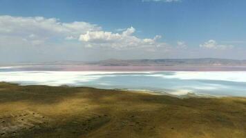 Aerial Pink Colored Salt Lake video