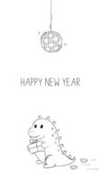 Greeting Card Template Simple Background Symbol of the Year Cute Dragon carries New Year Gift Happy New Year vector