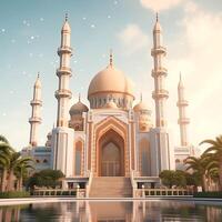 Eid mubarak and ramadan kareem greetings with islamic lantern and mosque. Eid al fitr background. Eid al fitr background of window concept by photo