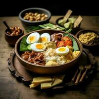 gado-gado indonesio tradicional alimento. mezcla desde hervido o vapor vegetal servido con maní salsa concepto por ai generado foto