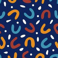 Colorful squiggle shapes in dark blue pattern vector