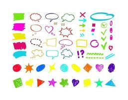 Hand drawn marker shapes, figures, speech bubbles vector