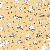 Bakery white on brown seamless pattern design vector