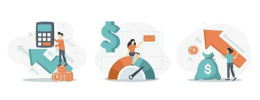 Cost optimization concept set. Idea of financial and marketing strategy. Cost and income balance. Spending and cost reduction, while maximizing business value. Isolated flat illustration vector