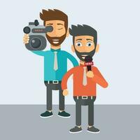 Journalism and press conference concept. Journalist and news reporter. Flat vector illustration