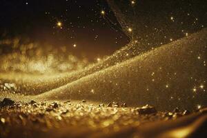 resumen brillante ligero y oro partícula antecedentes. ai generativo. foto