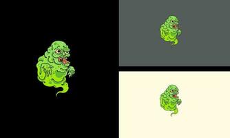 flying green ghost vector mascot design