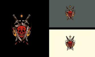 head skull and sword red vector icon design