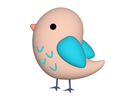 a 3d cartoon bird with blue and pink feathers png