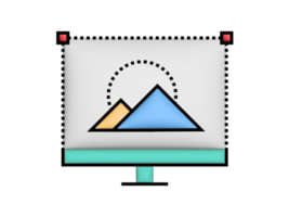 a computer monitor with a mountain on it png