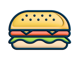 un 3d hamburguesa icono en un transparente antecedentes png