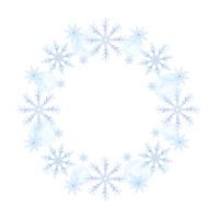 snöflingor. vattenfärg ram. dekorativ vinter- bakgrund med hand dragen snöflingor, snö, stjärnor. snöflinga ramverk. isolerat. för vykort, inbjudningar, kort png
