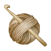 Yarn ball and knitting needles. Wooden knitting needles, balls of wool, skeins of yarn.Watercolor illustration drawn by hands. Isolated.For product packaging design, knitter blog,needlework store png