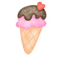 Pink ice cream cone with chocolate on top png