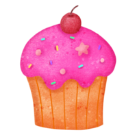 Pink cupcake with cherry png