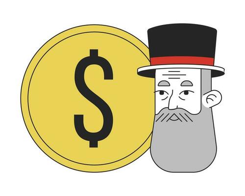 Capitalism money flat line concept vector spot illustration. Rich man 2D cartoon outline character on white for web UI design. Editable isolated color hero image