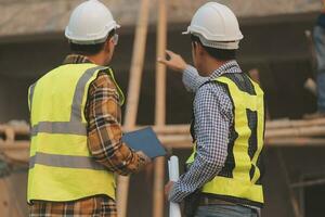 aerial view of construction worker in construction site photo