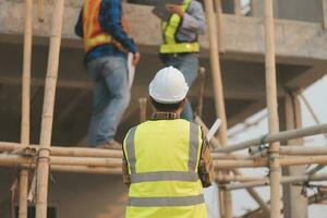 aerial view of construction worker in construction site photo