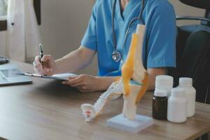 Medicine doctor touching tablet. Medical technology and futuristic concept. photo