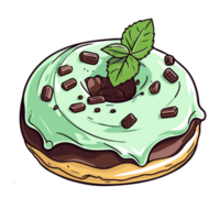 mint chocolate chip donut clip art illustration. Transparent background. Generative Ai png