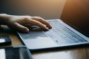 Document Businessman working modern computer Document Management System  Virtual online documentation database and process automation to efficiently manage files, photo