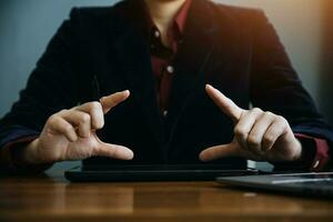 Document Businessman working modern computer Document Management System  Virtual online documentation database and process automation to efficiently manage files, photo