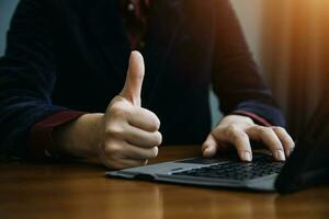 Document Businessman working modern computer Document Management System  Virtual online documentation database and process automation to efficiently manage files, photo