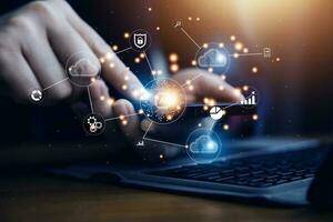 Digital transformation change management, internet of things. new technology bigdata and business process strategy, automate operation, customer service management, cloud computing, smart industry photo
