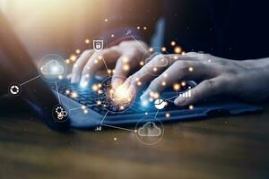 Digital transformation change management, internet of things. new technology bigdata and business process strategy, automate operation, customer service management, cloud computing, smart industry photo