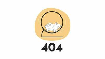 Hamster Laufen auf Rad bw Error 404 Animation. flauschige aktiv Nagetier Error Botschaft GIF, Bewegung Grafik. spielerisch klein Haustier ausüben animiert Charakter Gliederung 4k Video isoliert auf Weiß Hintergrund