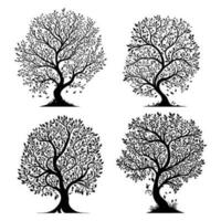 Spring Flower Trees Silhouette Vector, Beautiful Flower Tree black outline vector on white background