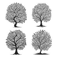 Spring Flower Trees Silhouette Vector, Beautiful Flower Tree black outline vector on white background