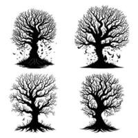 Halloween Scary Trees Silhouette Vector, Scary Tree black outline vector on white background