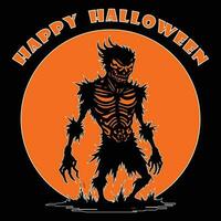 Happy Halloween Vector Illustration, Halloween Zombie Vector, Scary Zombie Silhouette