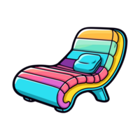 chaise lounge sticker cool colors kawaii clip art illustration. Transparent background. Generative Ai png