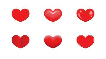 a set 3d red heart icon on white background vector