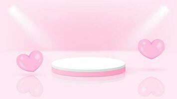 3d pink podium with heart decoration. display product presentation vector