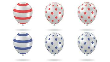 set of 3d balloons vector illustration with silver plus blue and red color variations