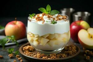 A delicious apple soup food in a bowl. Winter food and healthy protein soup meal concept by AI Generated photo