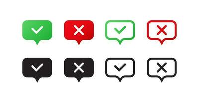 Check boxes. Green check mark, red cross mark icons. Vector scalable graphics