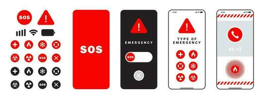 Emergency app interface. SOS interface. Interface icons. Vector scalable graphics