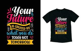 Your future is created by what you do today not tomorrow motivational typography t-shirt design, Inspirational t-shirt design, Positive quotes t-shirt design vector