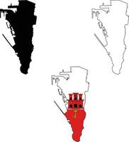 Gibraltar Map on white background. Gibraltar Map Outline. Gibraltar vector map with the flag inside.