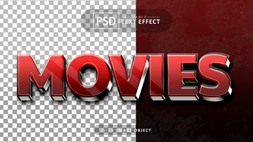 Red movies 3d text effect editable psd