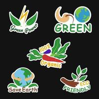 Eco Friendly and Environment Stickers Set 1 of Go green, green power, organic, save earth vector