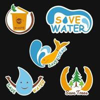 Eco Friendly and Environment Stickers Set 3 of no waste, save water, save ocean and save trees vector