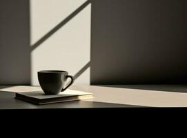 Minimalist background with cup of coffee photo