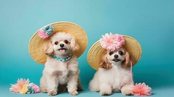 Cute dogs in summer hats photo